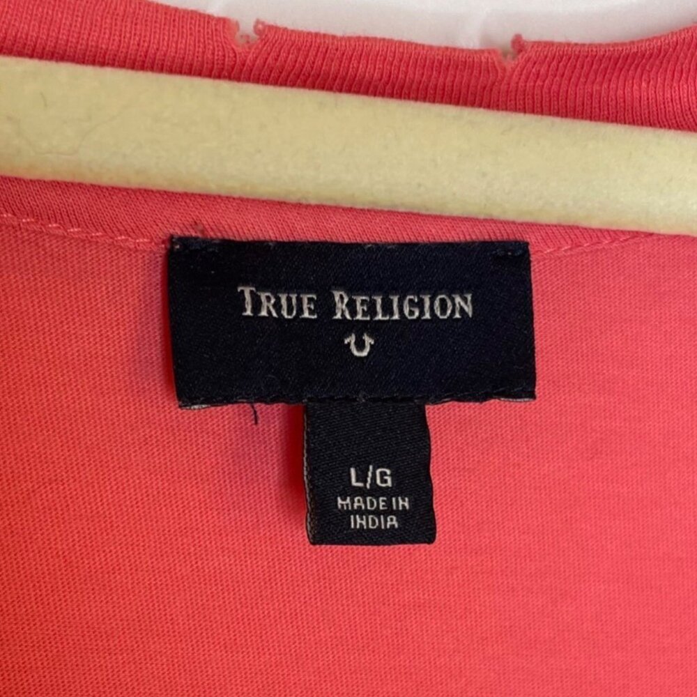 True Religion Distressed Coral Twist T-Shirt Dress, L - Picture 10 of 11